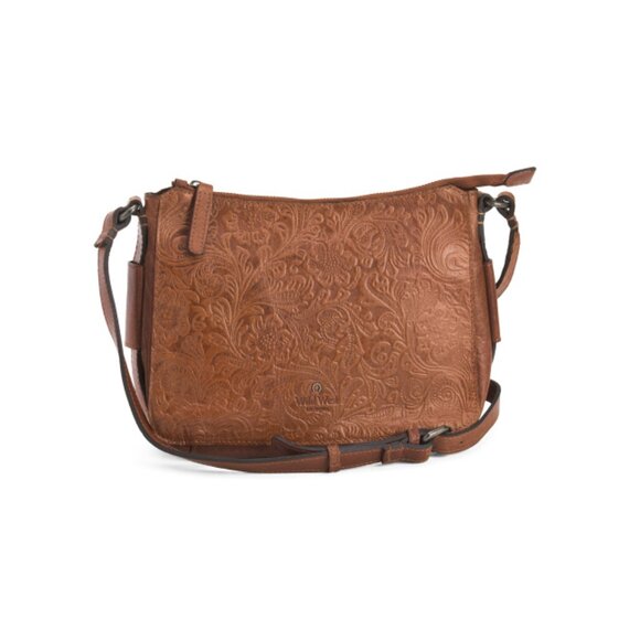 WILD WEST Cognac Leather Crossbody Bag With Gusset Belt Details - Picture 1 of 2